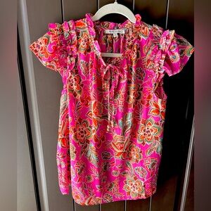 ROSE + OLIVE BRILLIANT MAGENTA RUFFLE SLEEVE TOP,  NWOT, MEDIUM